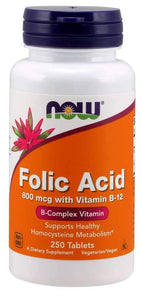 Now Foods, Folic Acid with Vitamin B-12, 800 mcg, 250 Tablets