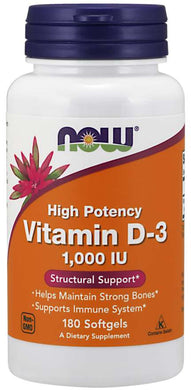 Now Foods, Vitamin D-3 High Potency, 1,000 IU, 180 Softgels