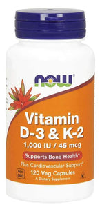 NOW Supplements, Vitamin D-3 & K-2, 120 Veg Capsules
